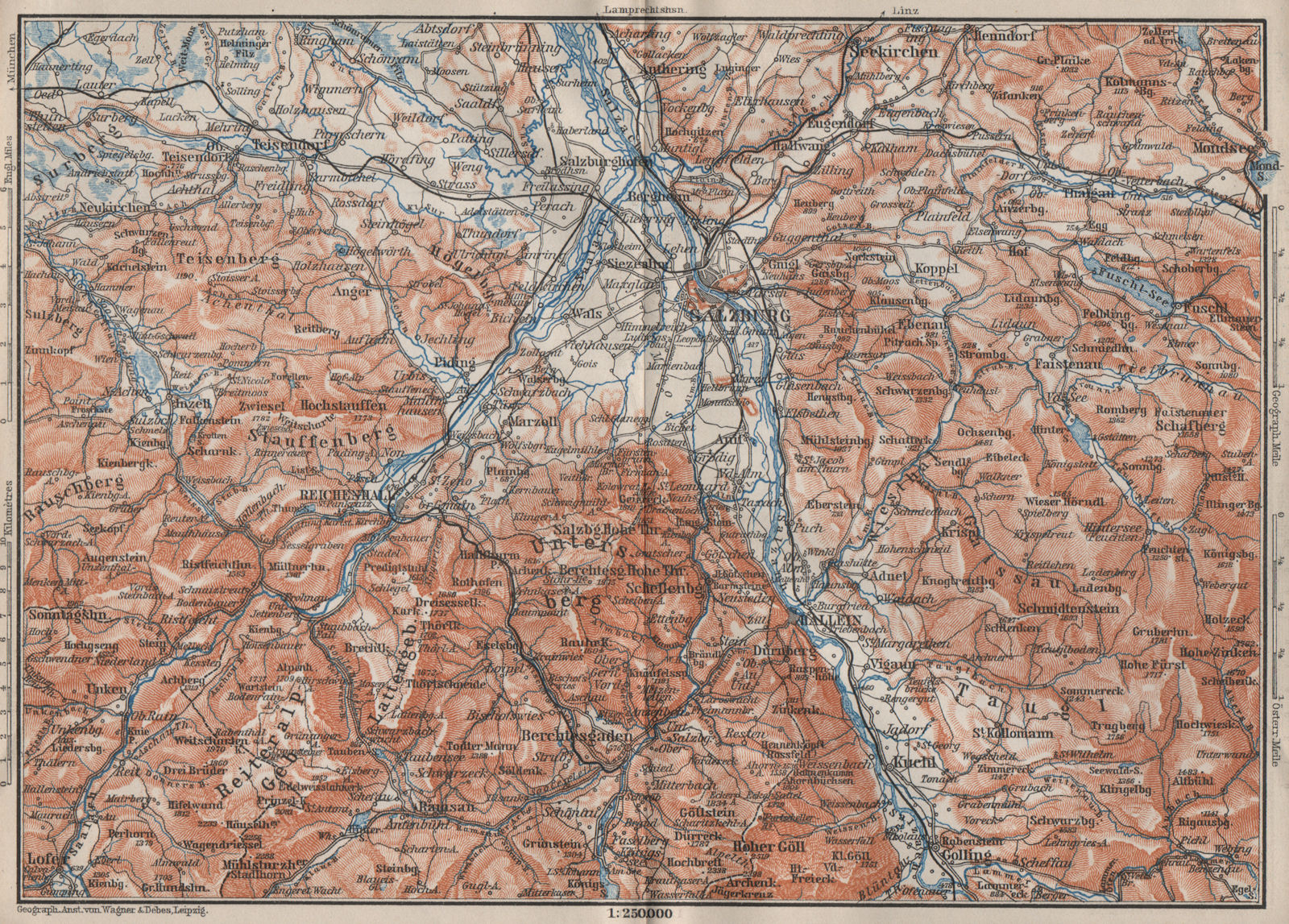 SALZBURG environs. Berchtesgaden Faistenau Seekirchen Reichenhall 1902 old map